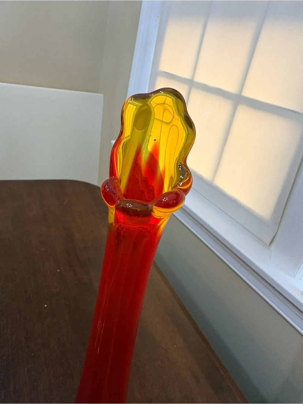 Vtg 1960s Fenton Valencia Amberina swung vase MCM 15”